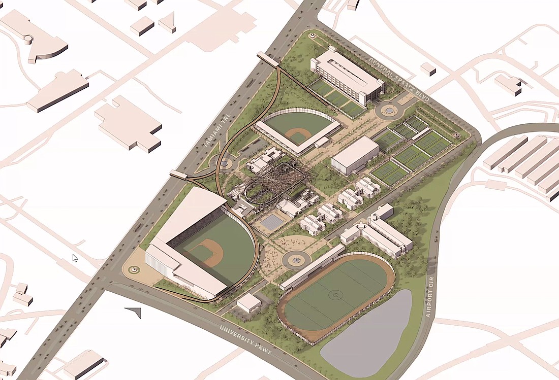 A conceptual rendering by Sweet Sparkman Architecture and Interiors of Sarasota shows a reimagined New College East Campus on land the college plans to acquire from Sarasota-Bradenton International Airport.