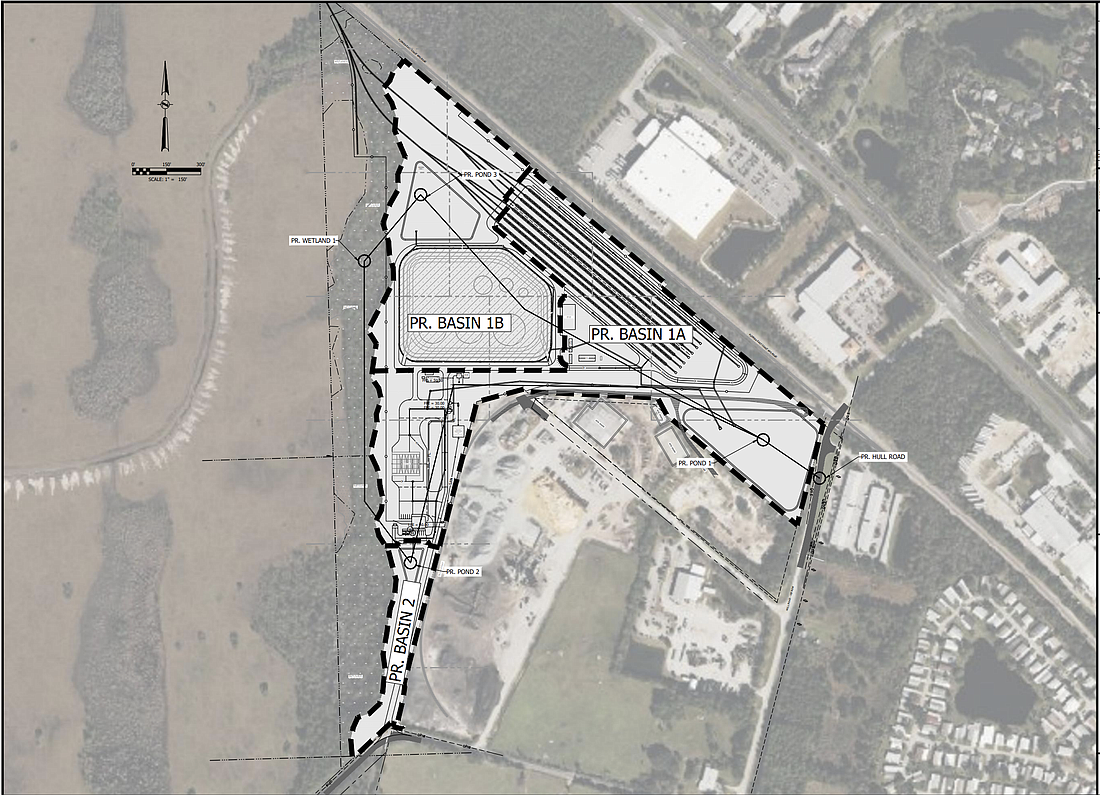 The submitted conceptual plan for the fuel farm at 874 Hull Road shows six proposed 40-foot-tall tanks. Courtesy of Volusia County Government
