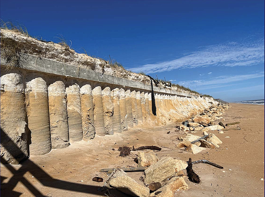 Secant walls, like these ones shown in an FDOT presentation, have a low environmental impact and can be built in areas with a shallow rock layer. FDOT on March 8 proposed a $100-million project to build two buried seawalls in sections of State Road A1A in Flagler Beach and Ormond-by-the-Sea.