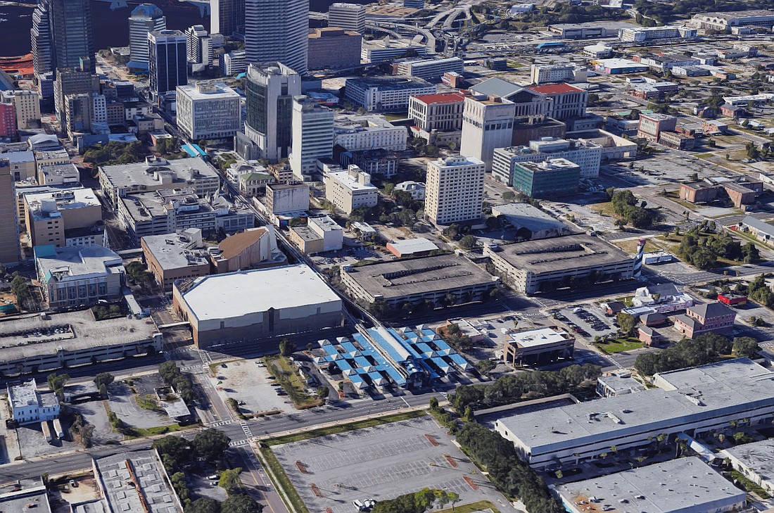 The 1.47-acre Rose Parks site in Downtown is the building with the blue canopy at cetner.