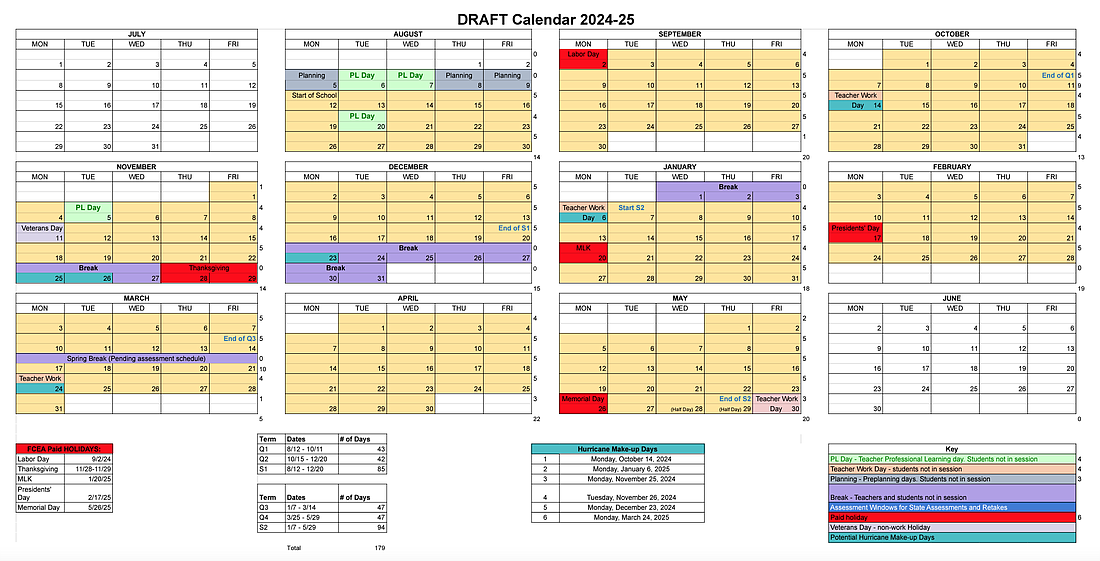 The 2024-25 Flagler County school calendar. Courtesy Flagler Schools