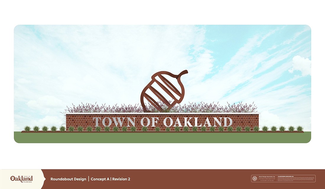 The town of Oakland’s new roundabout will feature a large acorn sculpture.