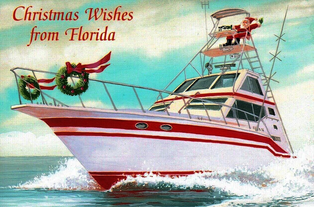 Christmas Wishes from Florida (Santa Claus aboard a fishing boat) — ca.
1990s. (Randy Jaye collection).