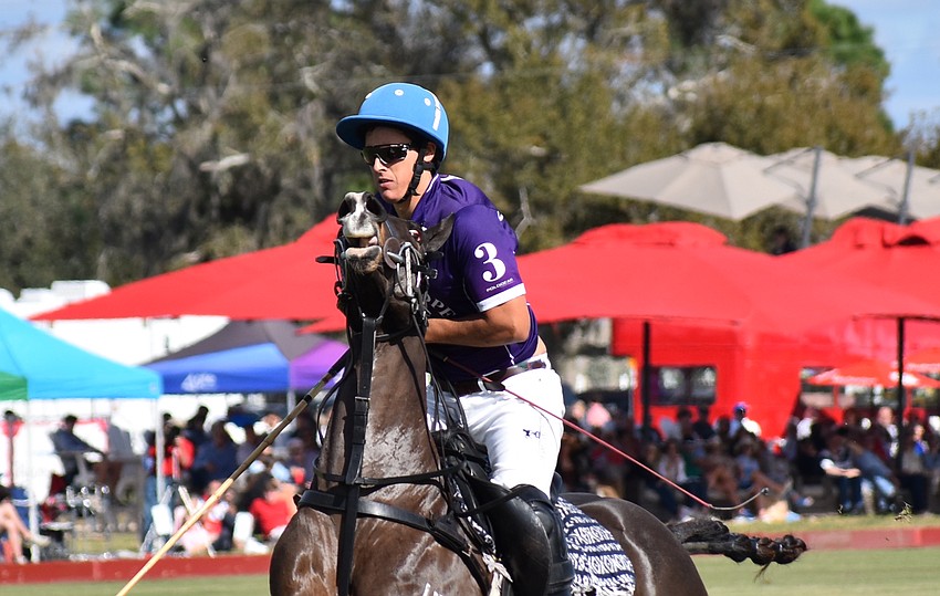 Landhope's Martin Eddy and his horse celebrate a goal in the season opener at the Sarasota Polo Club Dec. 31.