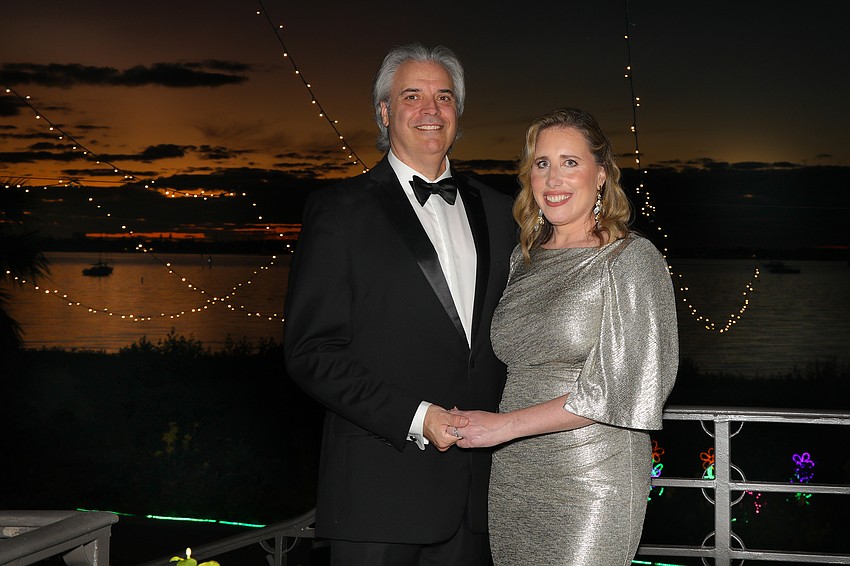 Rob and Jennifer Rominiecki, president and CEO of Marie Selby Botanical Gardens, are ready to greet attendees of the 2023 Selby New Year's Eve party.
