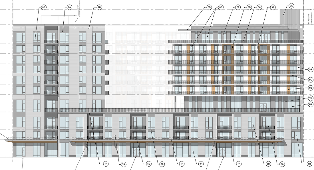 A rendering of the proposed Main Street redevelopment shows the front elevation of the building.