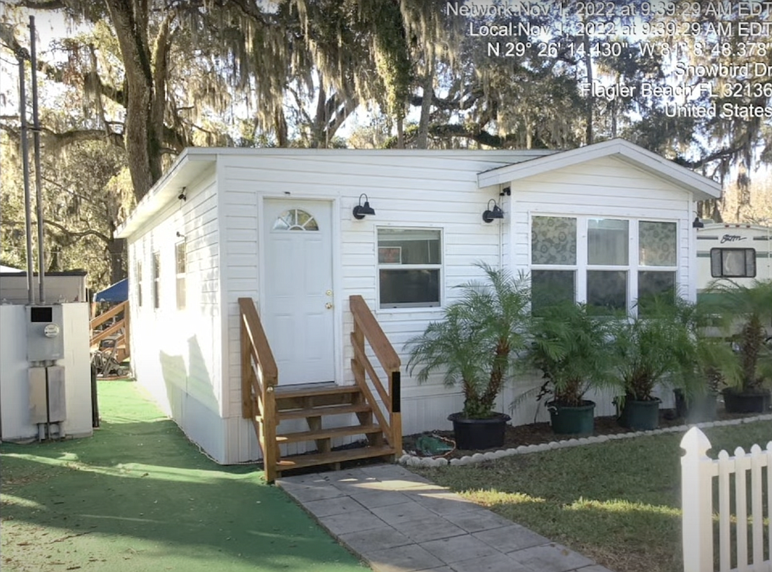 A park model home with an attached accessory structure. Residents and park management will have six months to bring structures into compliance with county code. Image from Flagler County government staff presentation