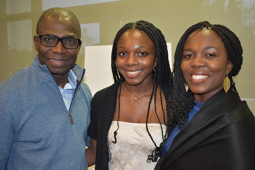 Daniel Amoah, Amy Kwakye-Amoah and Rhoda Amoah celebrate Kwakye-Amoah's selection as the Lakewood Ranch Community Foundation's Junior Humanitarian of the Year.