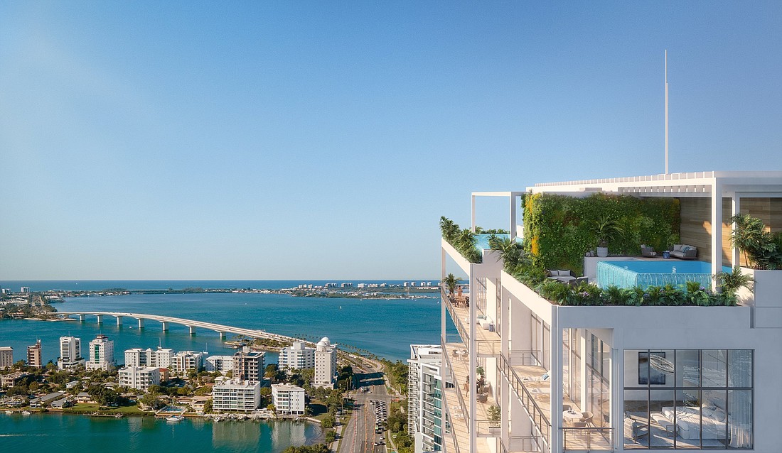 A rendering of 1260 North Palm Avenue Residences, formerly Obsidian, overlooking Sarasota Bay.