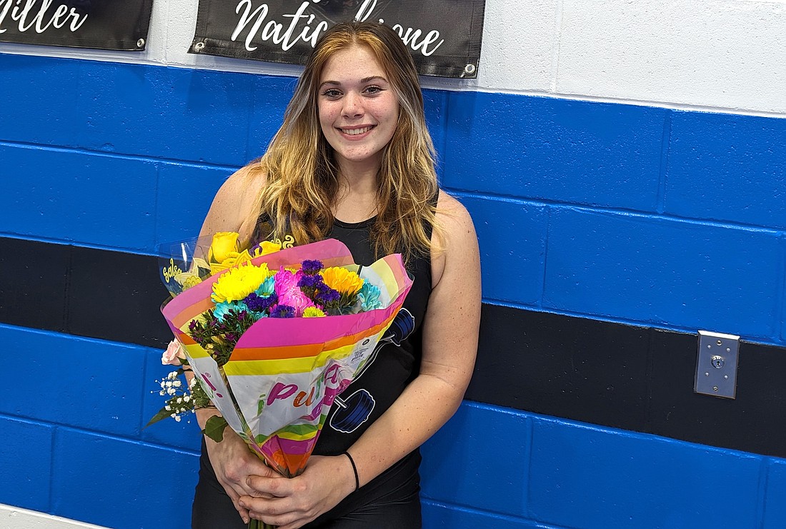 Matanzas 199-pounder Alicia Naticchione celebrated senior night with three school records including a 155-pound bench press. Photo by Brent Woronoff