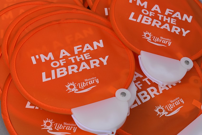 The library had lots of swag on hand for patrons to take home, including these fans.