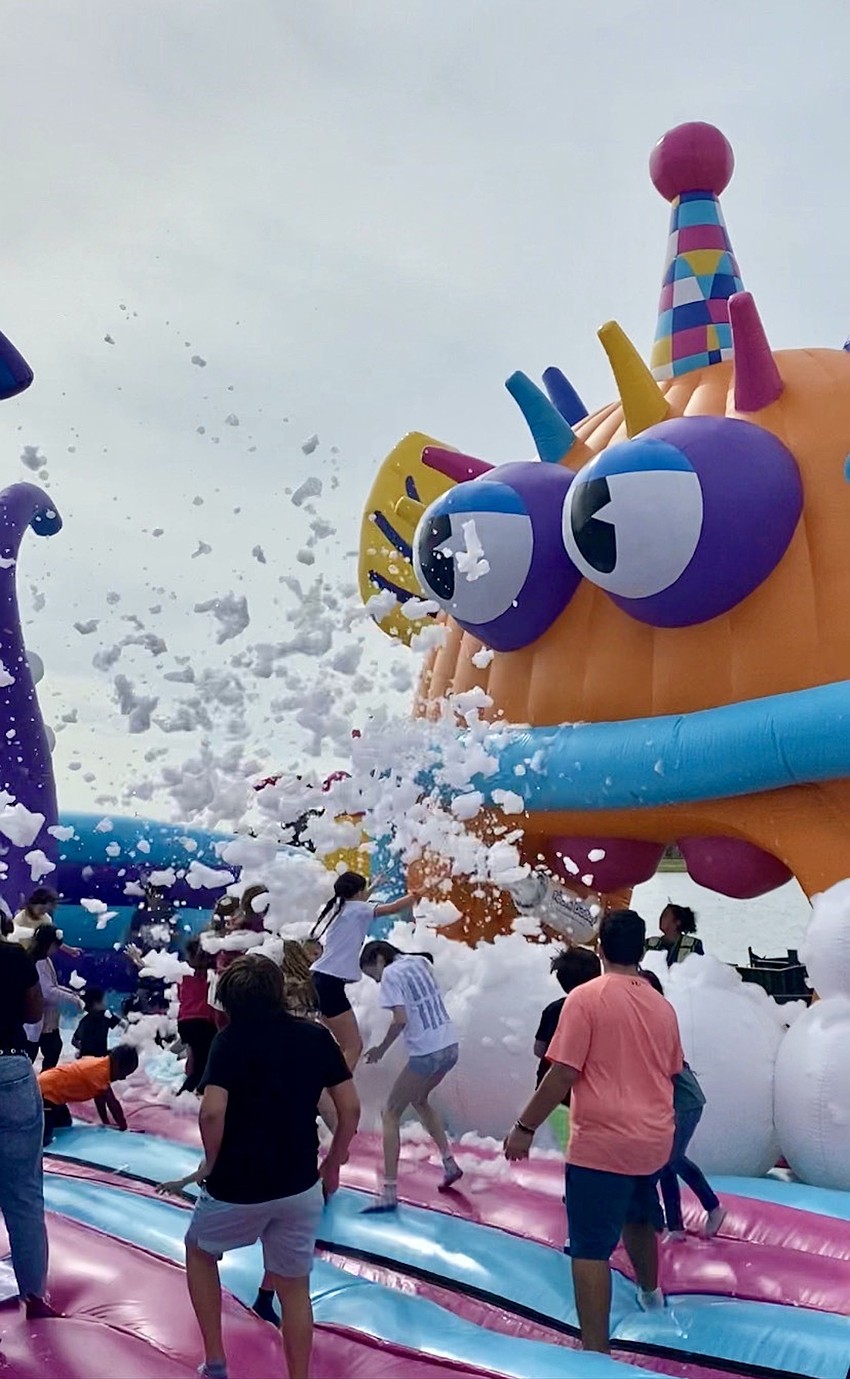 Foam cannons go off in the OctoBlast.