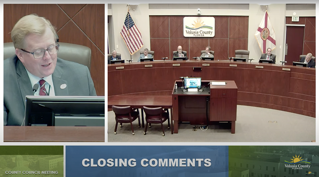 Volusia County Mike Dyer speaks to the Volusia County Council during the closing comments of the Jan. 16 meeting. Screenshot of Volusia County Government's meeting livestream