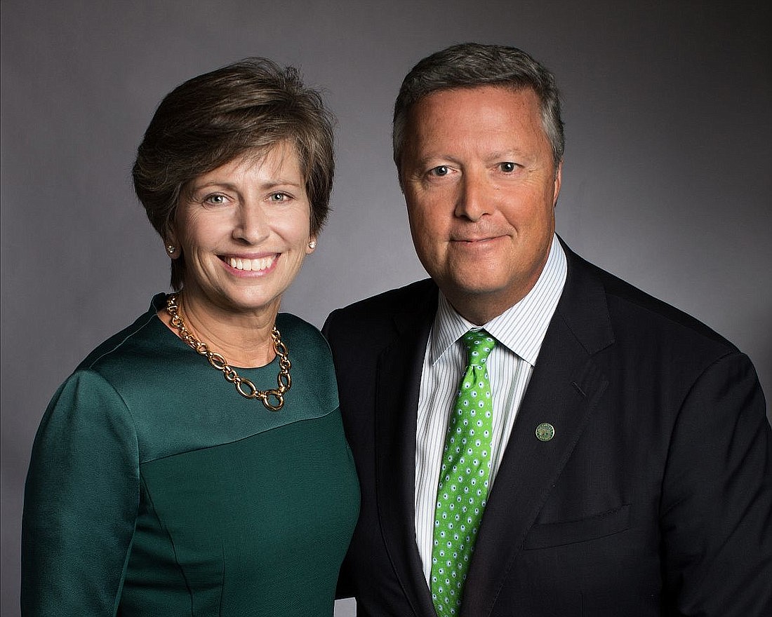 Stephanie and Jacksonville University President Tim Cost. The university will launch the Cost Honors College in recognition of the couple, who have given a cumulative $10 million to the school.