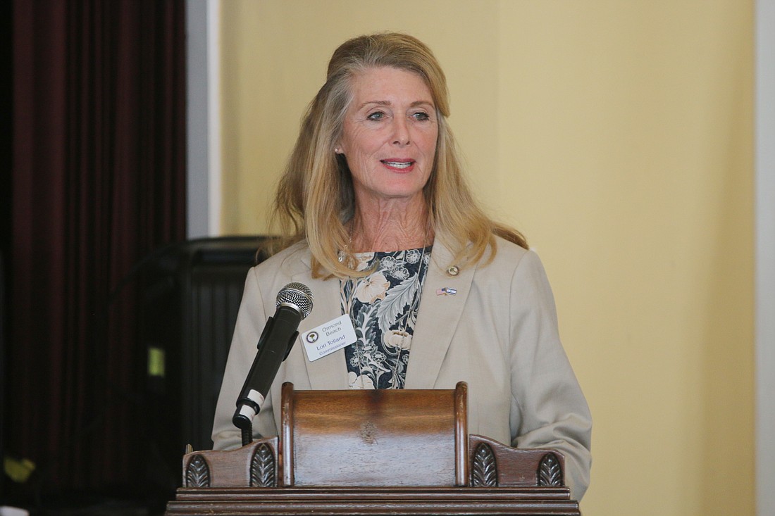 City Commissioner Lori Tolland speaks during the Historical Society's Florida Arbor Day celebration at the Anderson-Price Memorial Building on Friday, Jan. 19, 2024. Photo by Jarleene Almenas