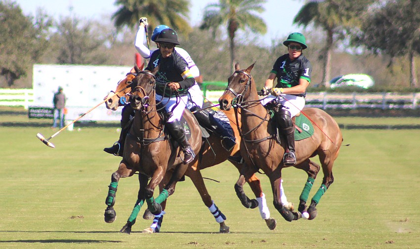 Barefield/Whiskey Pond's Vasco Iriarte drives the ball forward against Glen Farm/Landhope on Jan. 21 at the Sarasota Polo Club.