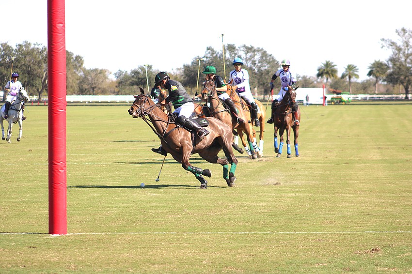 Barefield/Whiskey Pond's Vasco Iriarte gets control of the ball in front of his goal in action Jan. 21 at the Sarasota Polo Club.