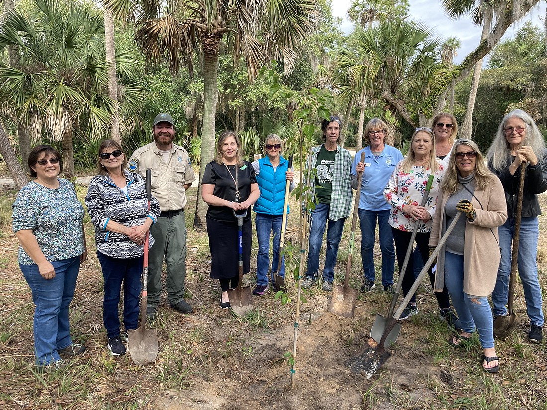 Members from both the Ormond Scenic Loop and Trail National Byway and the Friends of the Tomoka Basin State Park helped plant two red mulberry trees at Tomoka State Park on Florida Arbor Day. Courtesy photo