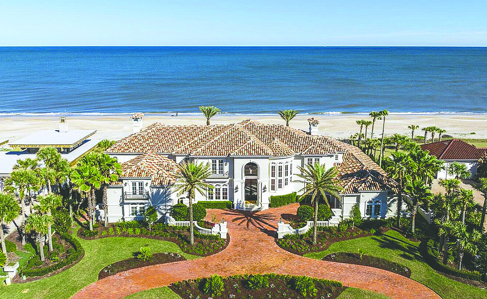 This is an oceanfront Mediterranean Style two-story home features, six bedrooms, seven full and two half-bathrooms, office, game room, elevator, butler’s pantry, outdoor entertainment area, porches, balcony, summer kitchen, pool and dune walkover.