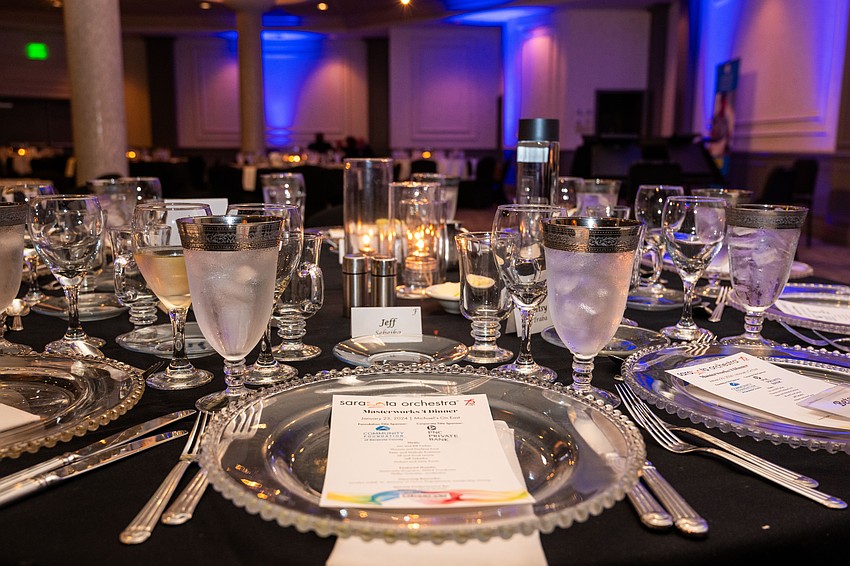 The tables at Michael's On East were elegantly decorated for dinner.
