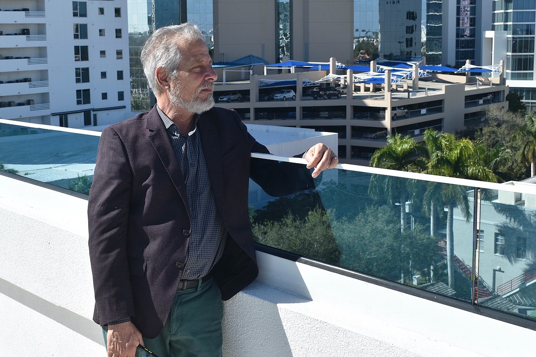 Andrés Duany points out rooftops in Sarasota, stating they should be designed with their aesthetics in mind.