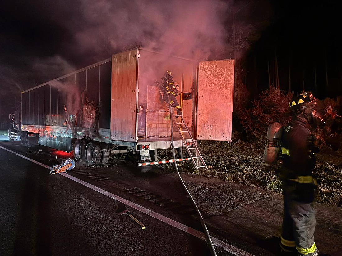 A tractor trailer caught fire while going south on I-95 at around 5 a.m. on Jan. 29. Photo courtesy of the PCFD