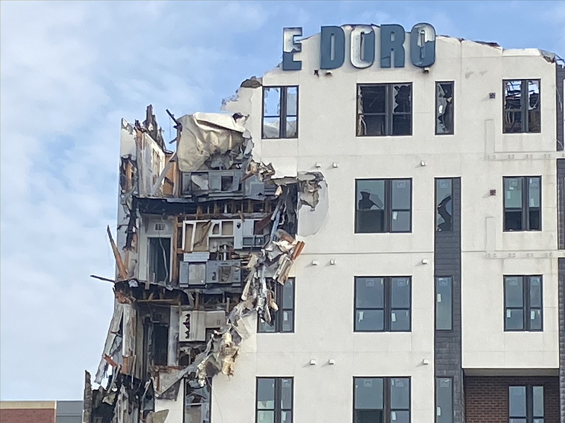 The southwest corner of the fire-destroyed Rise Doro apartment building Feb. 2.