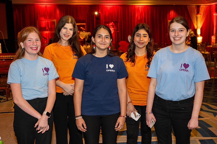 Bliss Rippy, Tuanna Radovic, Isabella Maltese, Ara Martinez, and Sophie Lunsford, all representing the Sarasota Youth Opera