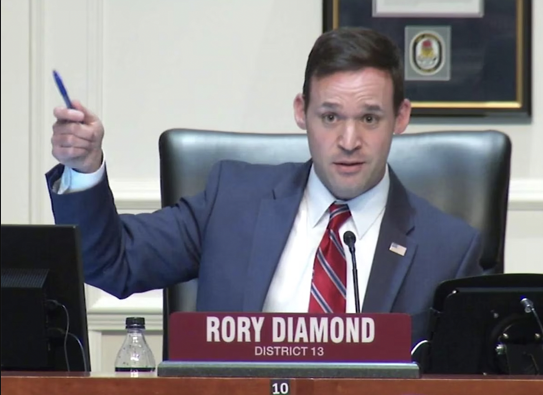 Jacksonville City Council member Rory Diamond, shown here in a 2023 photo, returned to Council on Feb. 6 after a military deployment.