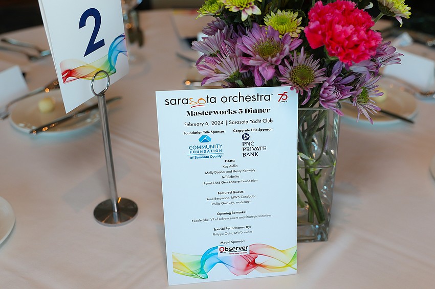 Sarasota Orchestra's Masterworks 5 Dinner was held at the Sarasota Yacht Club.