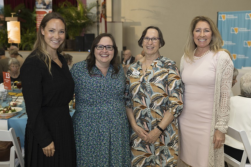 Hannah McGowan, Rachel Denton, Library Foundation VP Ilene Denton and Sheryl Vieira