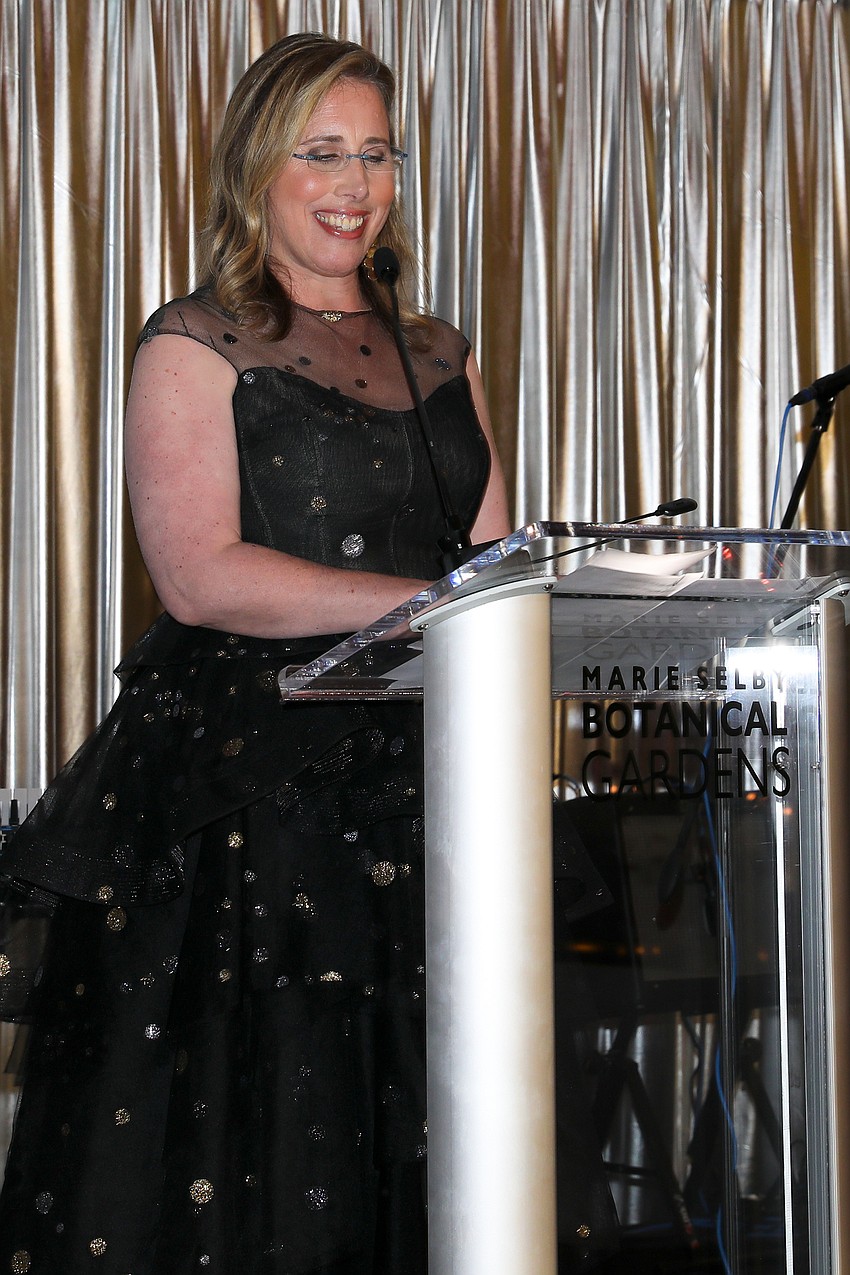 President and CEO of Marie Selby Botanical Gardens Jennifer Rominiecki wore a vintage Monique L'huillier polka-dot gown that matched the Orchid Ball's Yayoi Kusama themed gala.
