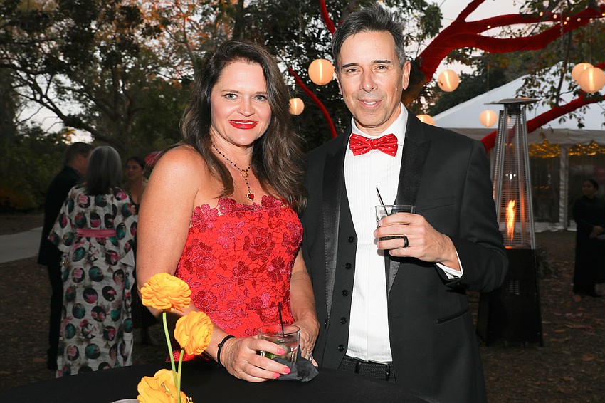 Juliet and Alan Lodge with matching dress and bow-tie.
