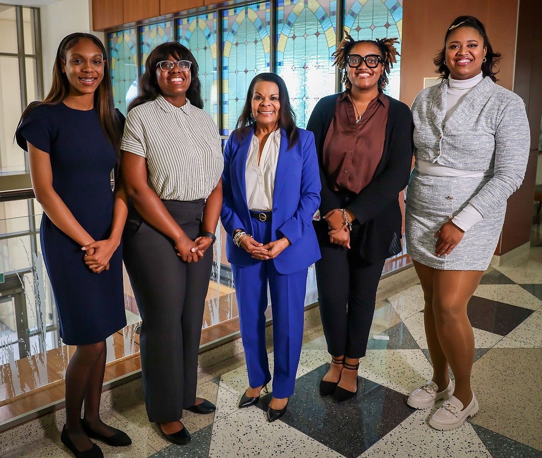 B-CU College of Nursing and Health Sciences Sandra Tucker (center) with students Taliyah Jackson, Marla Cole, Ariana Lyles and Ja’Kayla Cooper. Courtesy photo