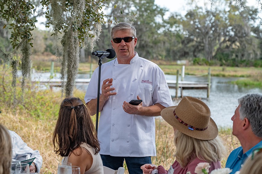 Chef Paul Mattison gives highlights about the guests' meal and sustainable food.