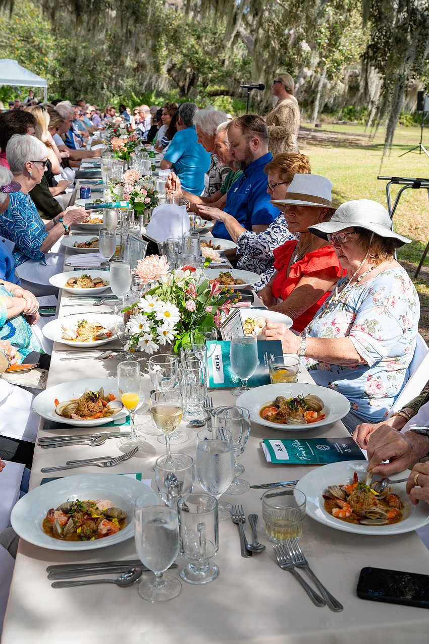 Guests enjoy the sustainable meal of the day.