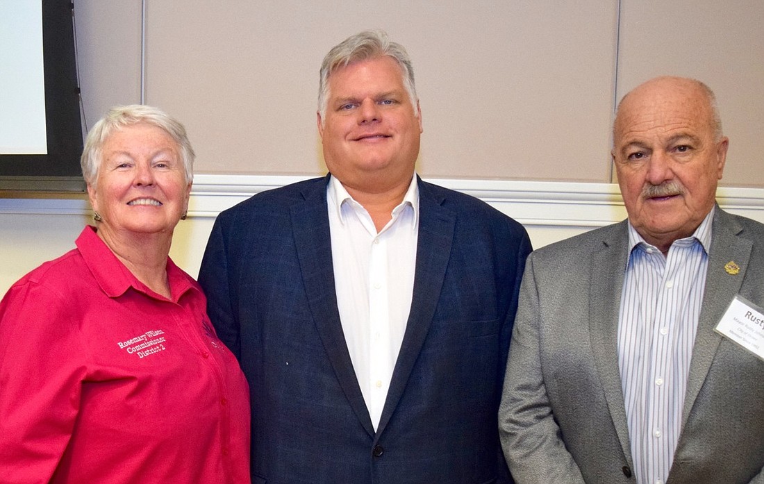 Ocoee City Commissioner Rosemary Wilsen (left) and Mayor Rusty Johnson (right) vocalized their support for longtime Assistant City Manager Craig Shadrix (middle) as the next City Manager at the Feb. 6, 2024 meeting.