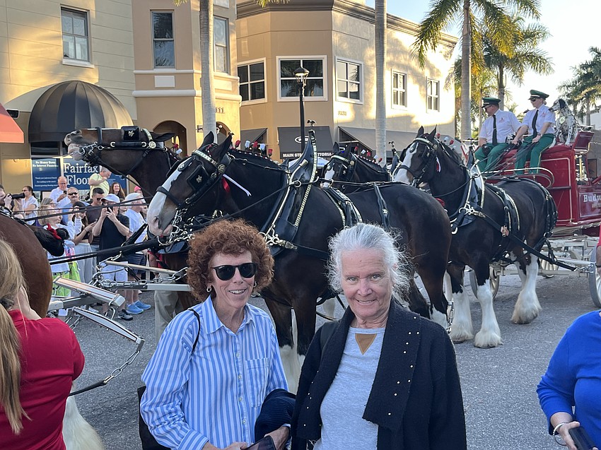 Del Webb's Tina Dorn sees the Clydesdales for the first time while Del Webb's Barb Stanz says she sees them any time they come to Lakewood Ranch. 