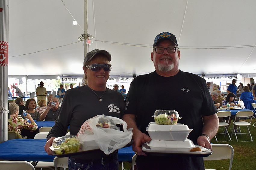 Jill and Mike Davenport have been attending the St. Barbara Greek Festival for at least 20 years. They're stocked up with greek salads, lamb shank, pastitsio and a half a chicken.