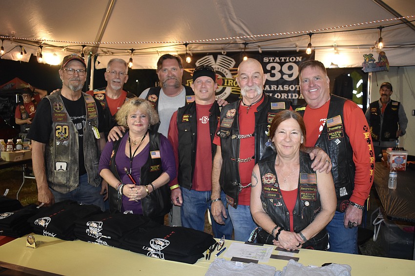 The Firefighters Fire & Iron Motorcycle Club brought together firefighter bikers from across the region: Lance Hilliard, Chris Krajic, Wendy Laurie, Jim Laurie, Sarasota's Marc Mainre, group president Skip Fletcher, Lisa Fletcher and Sarasota's Michael Lynch.