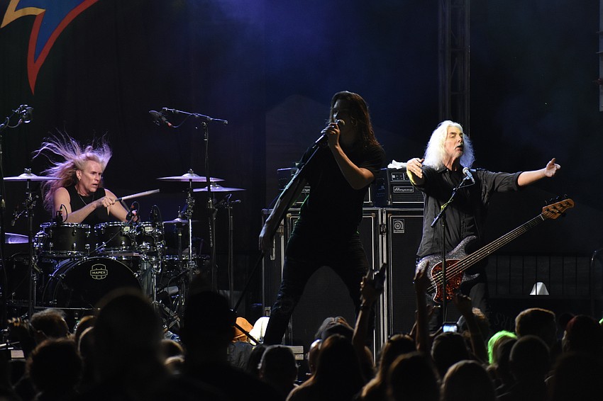 Shawn Beamer, Parker Lee and Tim Lindsey of Molly Hatchet perform.