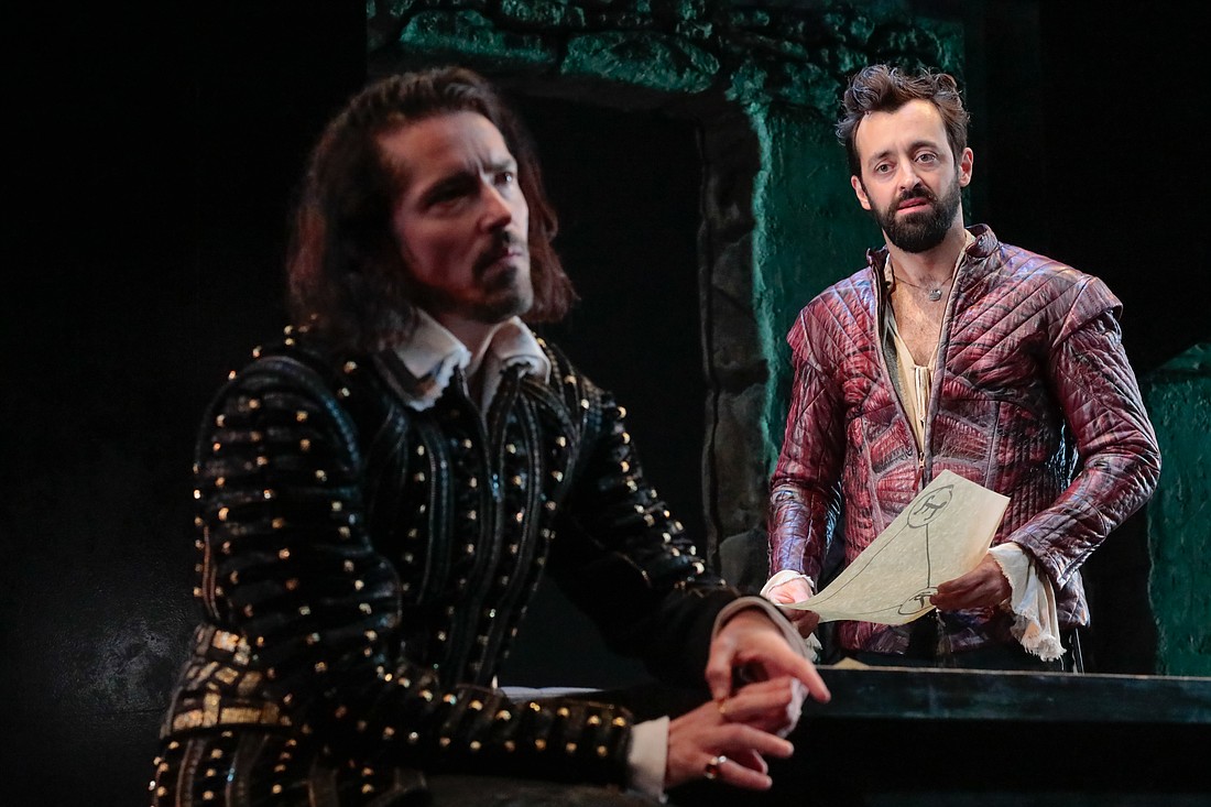 Matthew Amendt (left) plays Christopher Marlowe and Dylan Godwin plays William Shakespeare in "Born With Teeth" at Asolo Rep.