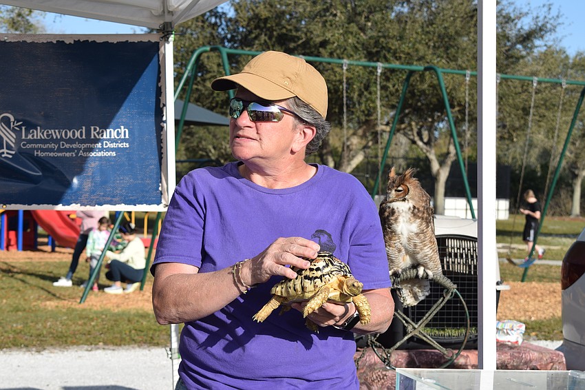 Krista Carpenter with Wildlife Inc. talks about the habits of a tortoise.