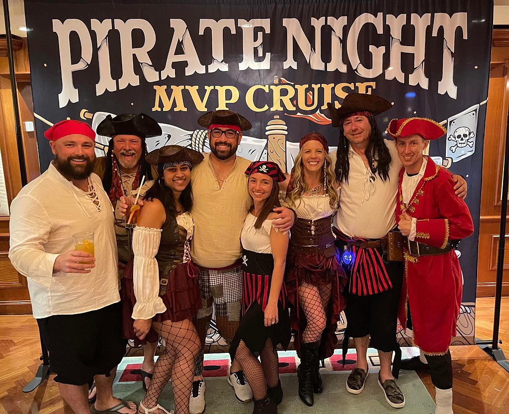 MVP Sports and Social members go all-out for the pirate costume contest. Photos of the members were posted on social media so members at home could vote for best costume.