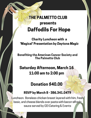 The Palmetto Club of Daytona Beach is hosting its annual cancer luncheon on Saturday, March 16. Courtesy photo