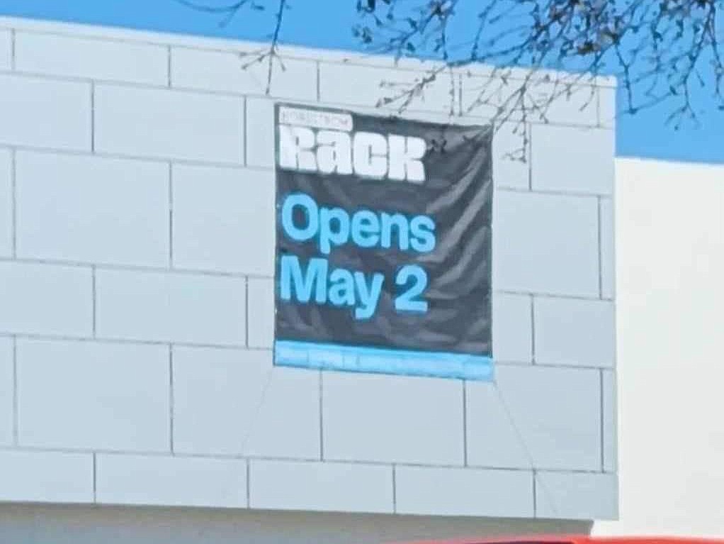 A sign on the Nordstrom Rack at South Beach Regional shopping center shows May 2 opening.