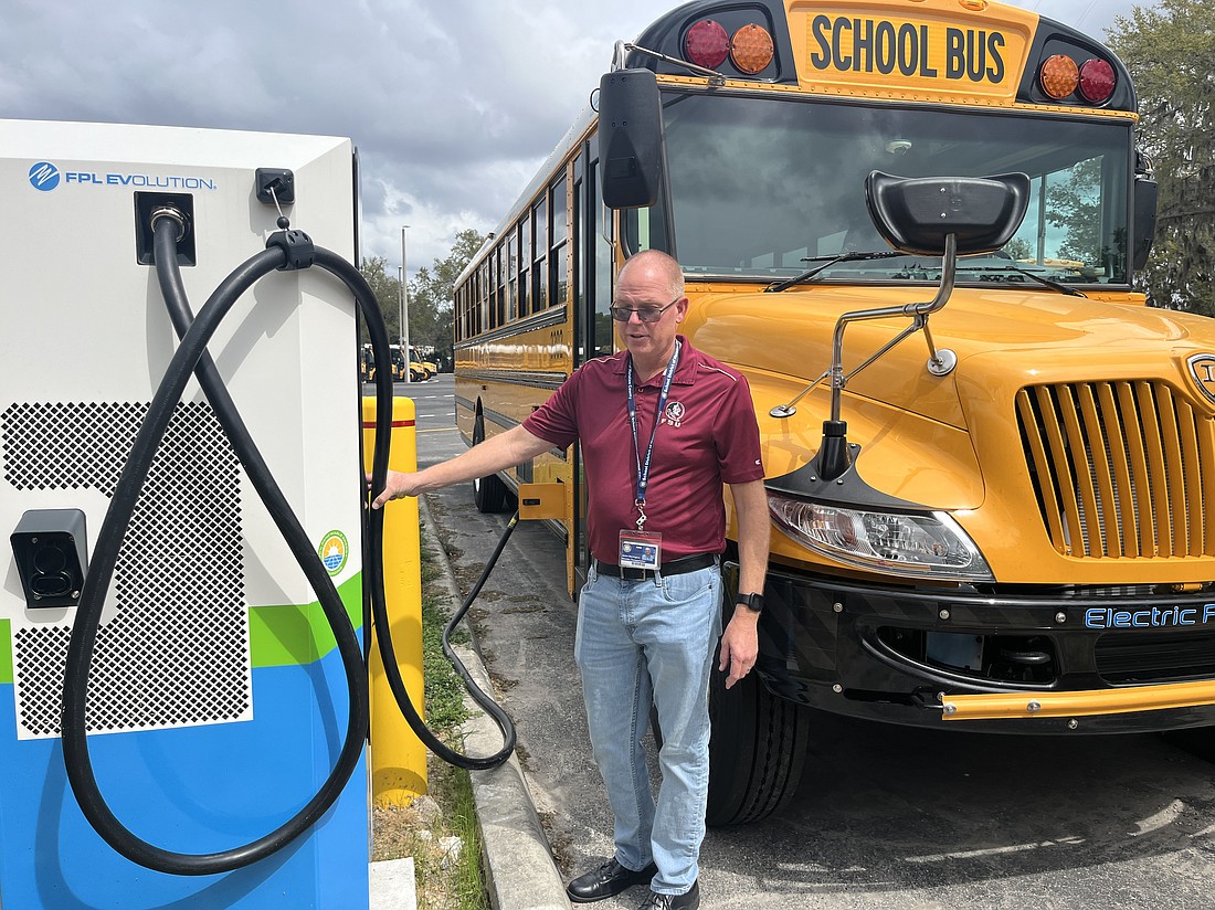 Jamie Warrington, the director of transportation for the School District of Manatee County, looks forward to seeing the potential the district's four new electric buses has for the district.
