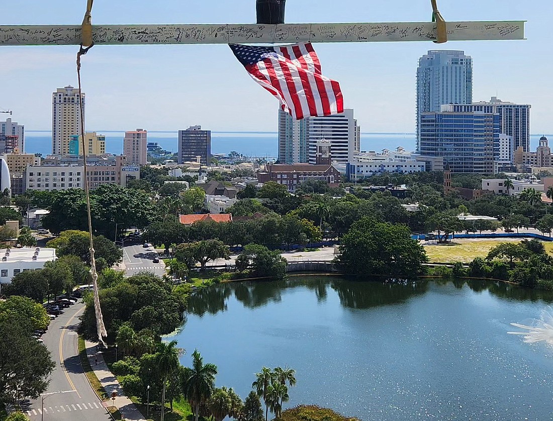 A view from a September 2023 topping-off ceremony in St. Pete of Reflection, a $100 million condo project on Third Avenue North, one of the region's many new buildings.