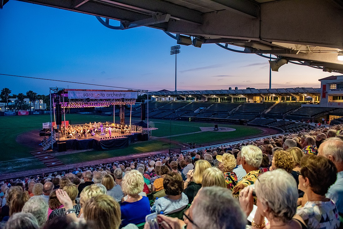 The Sarasota Orchestra's Outdoor Pops series at Ed Smith Stadium attracts crowds.