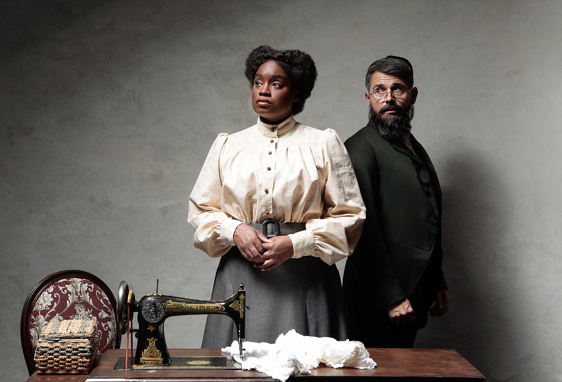 Aneisa J. Hicks plays Esther, a seamstress, and Sasha Andreev plays Mr. Marks, a shopkeeper, in Asolo Rep's "Intimate Apparel."